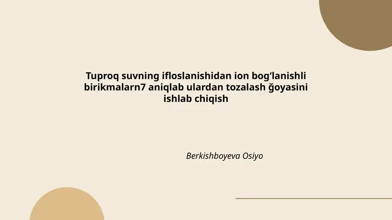 Tuproq va yer osti suvlaridagi ion bogʻlanishli birikmalarni aniqlash usullari