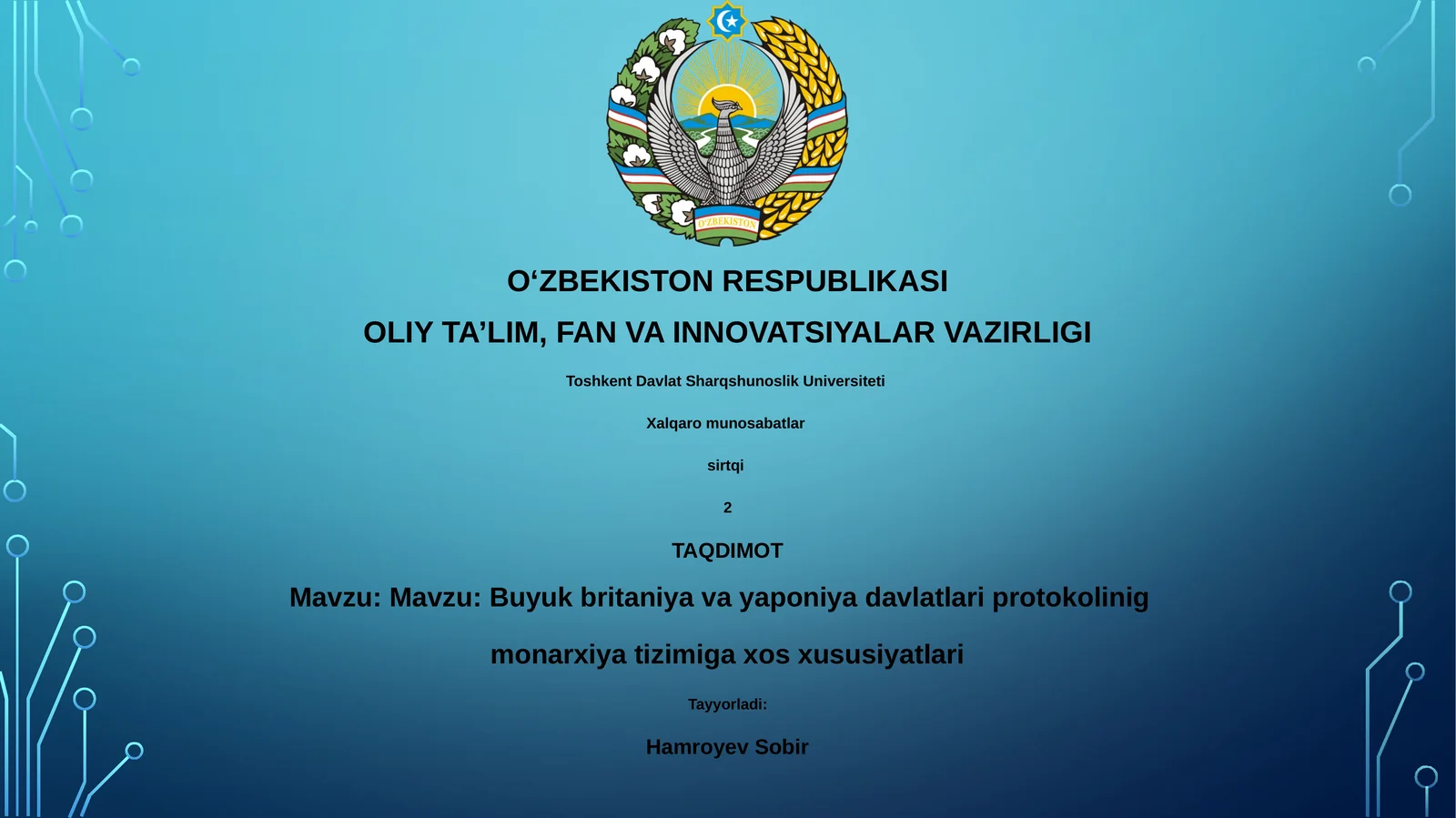 Buyuk britaniya va yaponiya davlatlari protokolinig monarxiya tizimiga xos xususiyatlari