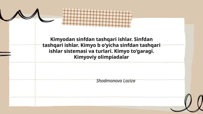 Kimyodan sinfdan tashqari ishlar