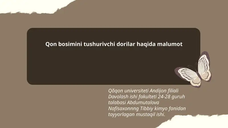 Tibbiy kimyo fanidan tayyorlagan mustaqil ishi
