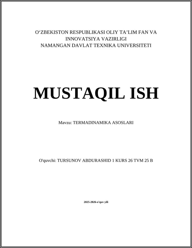 TERMADINAMIKA ASOSLARI