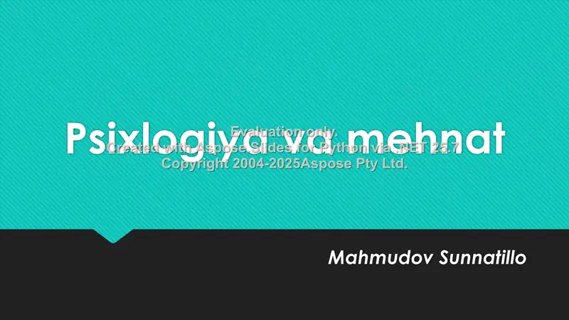 Psixlogiya va mehnat