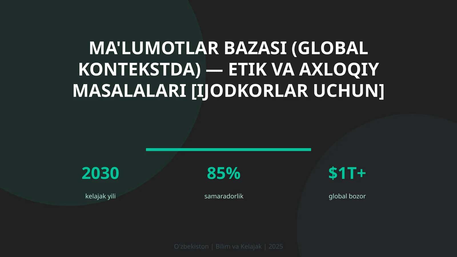 Ma'lumotlar bazasi (global kontekstda) — etik va axloqiy masalalari [ijodkorlar uchun]