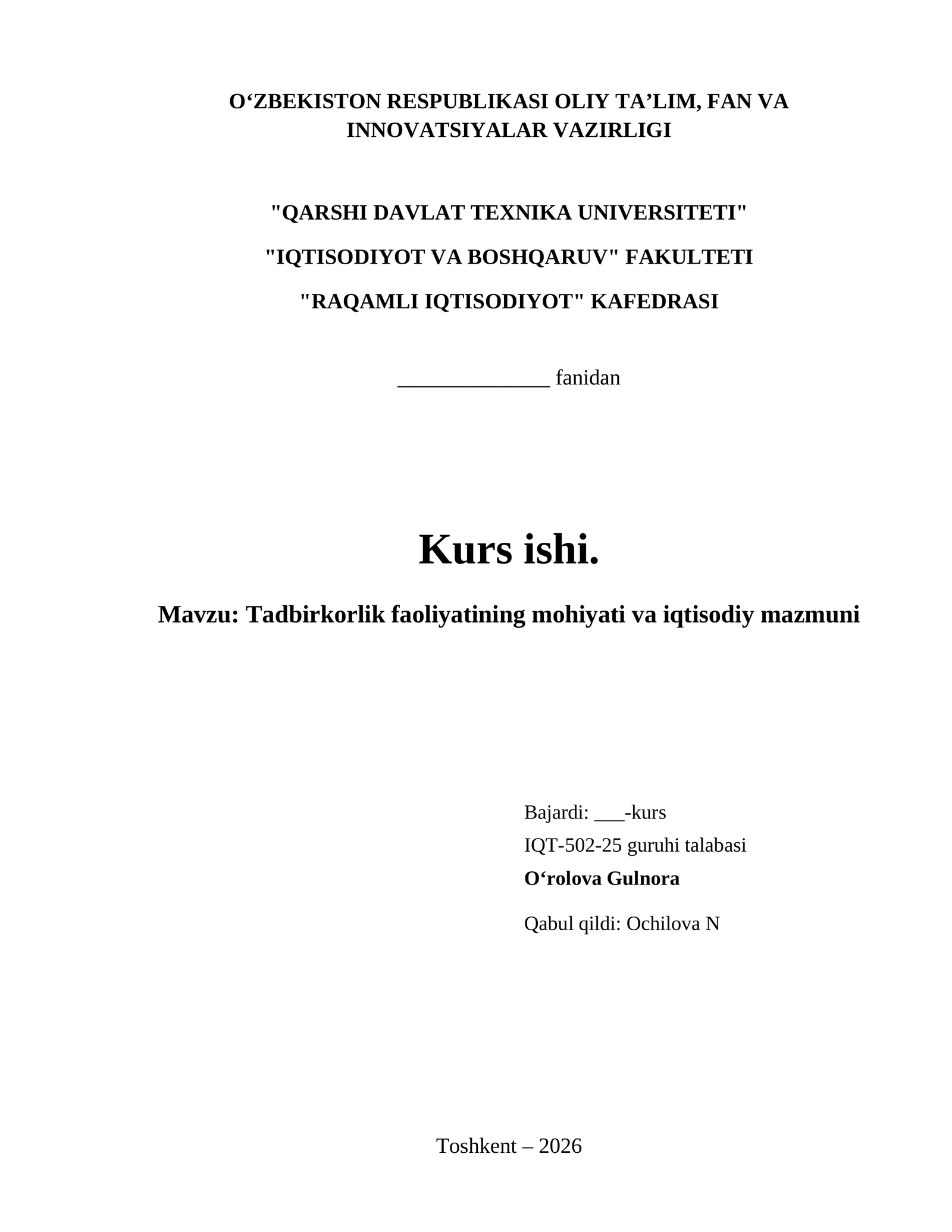 Tadbirkorlik faoliyatining mohiyati va iqtisodiy mazmuni