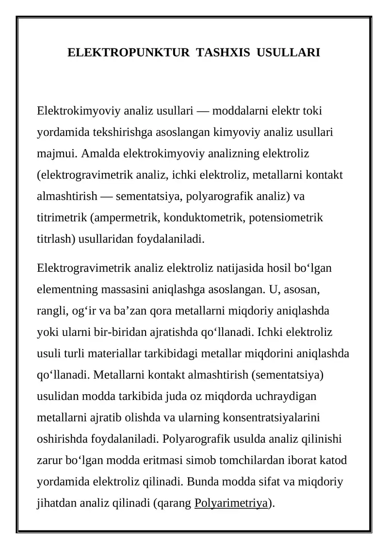 Elektrokimyoviy analiz usullari