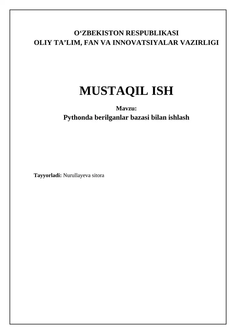 Pythonda berilganlar bazasi bilan ishlash