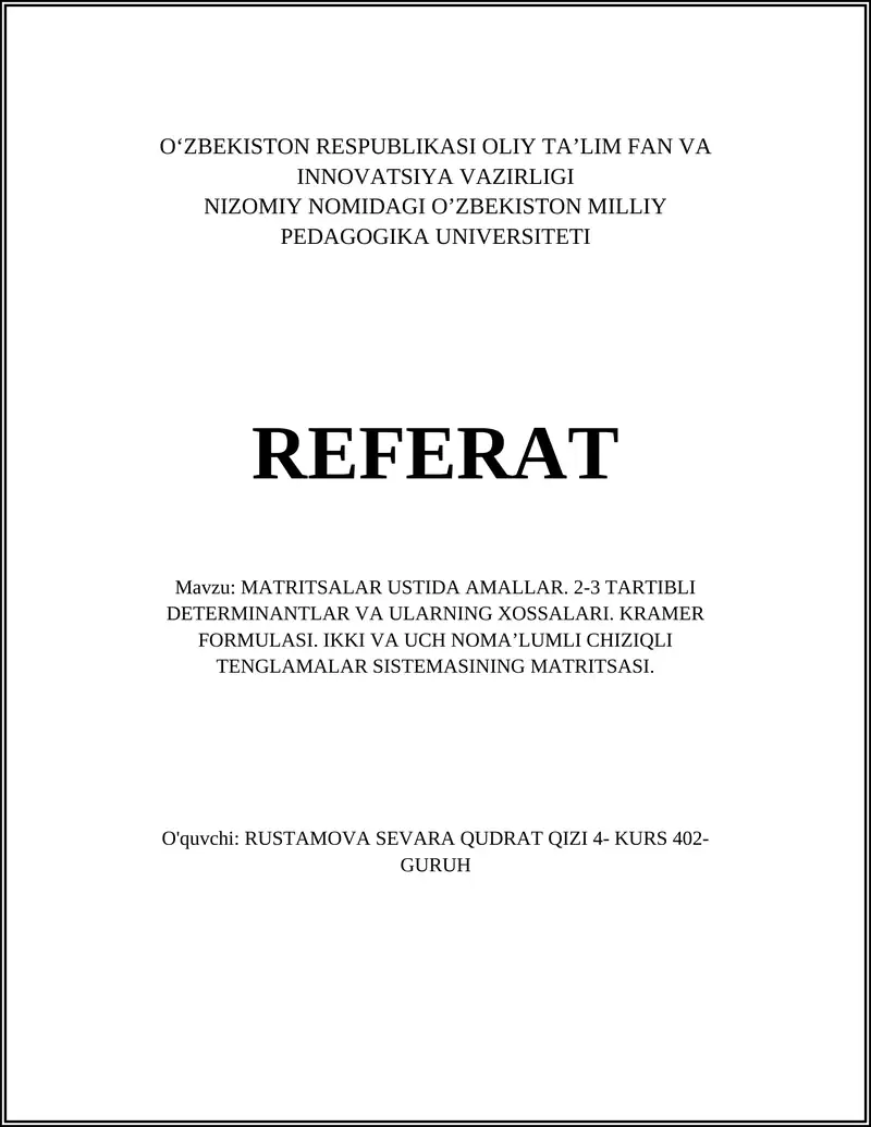 MATRITSALAR USTIDA AMALLAR