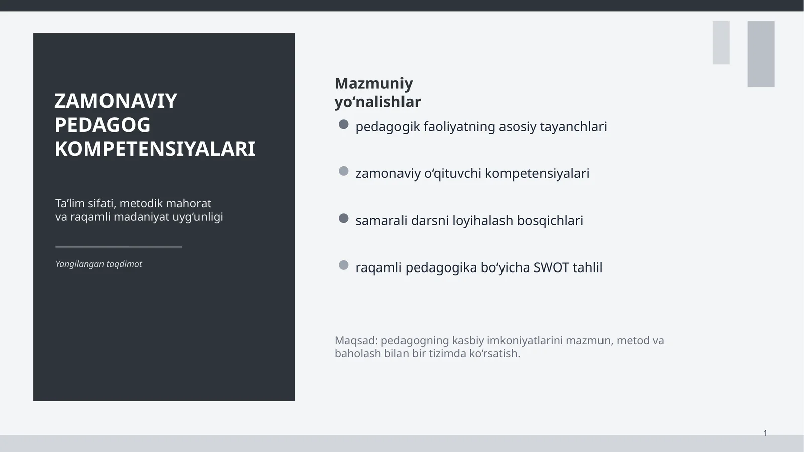 ZAMONAVIY PEDAGOG KOMPETENSIYALARI