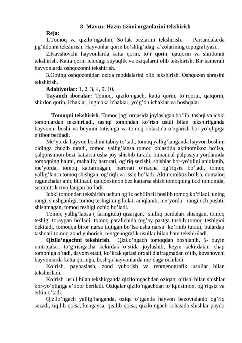 Hazm tizimi organlarini tekshirish