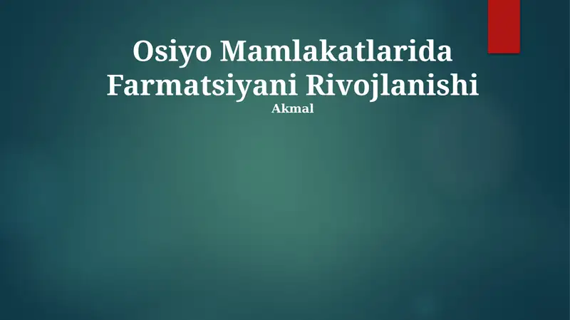 Farmatsiyani Rivojlanishi
