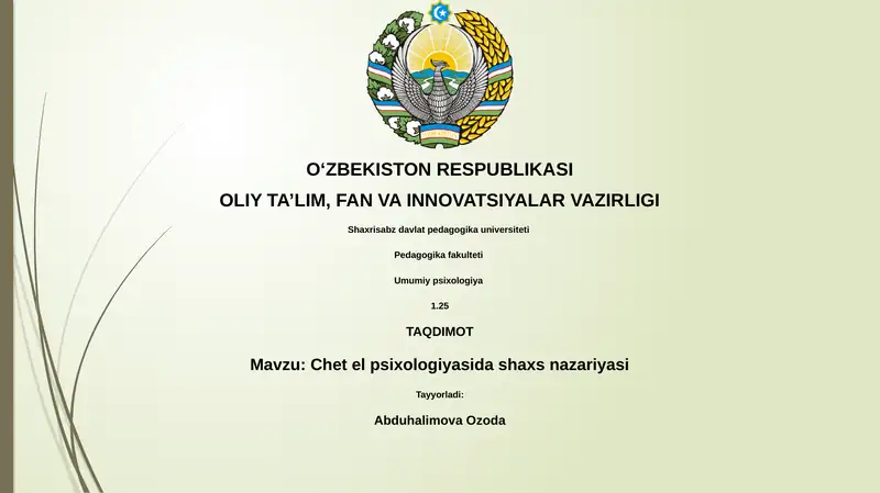 Chet el psixologiyasida shaxs nazariyasi