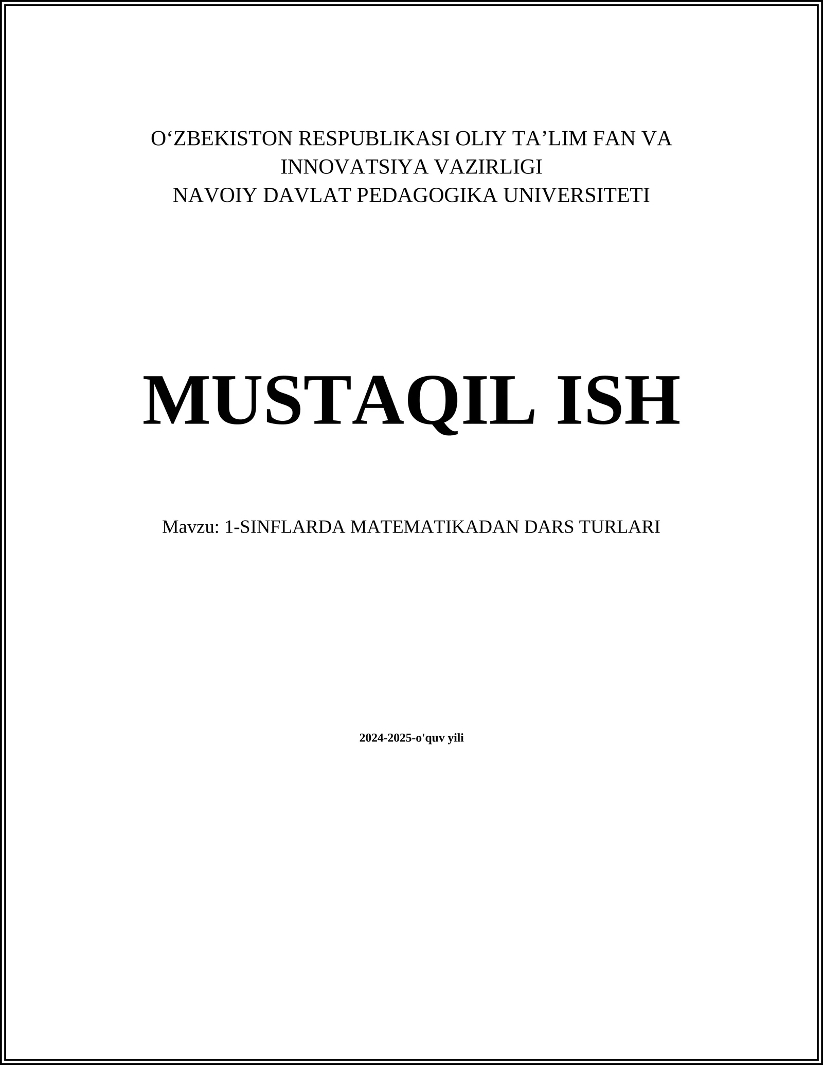 1-SINFLARDA MATEMATIKADAN DARS TURLARI