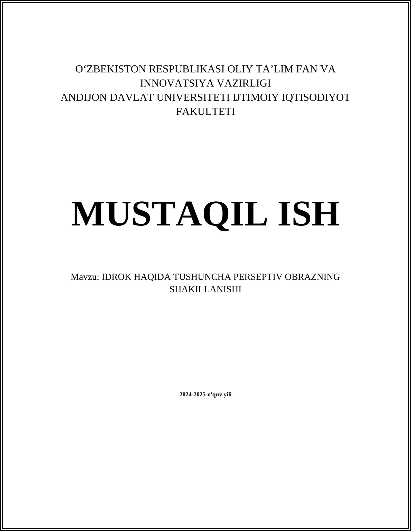 IDROK HAQIDA TUSHUNCHA PERSEPTIV OBRAZNING SHAKILLANISHI
