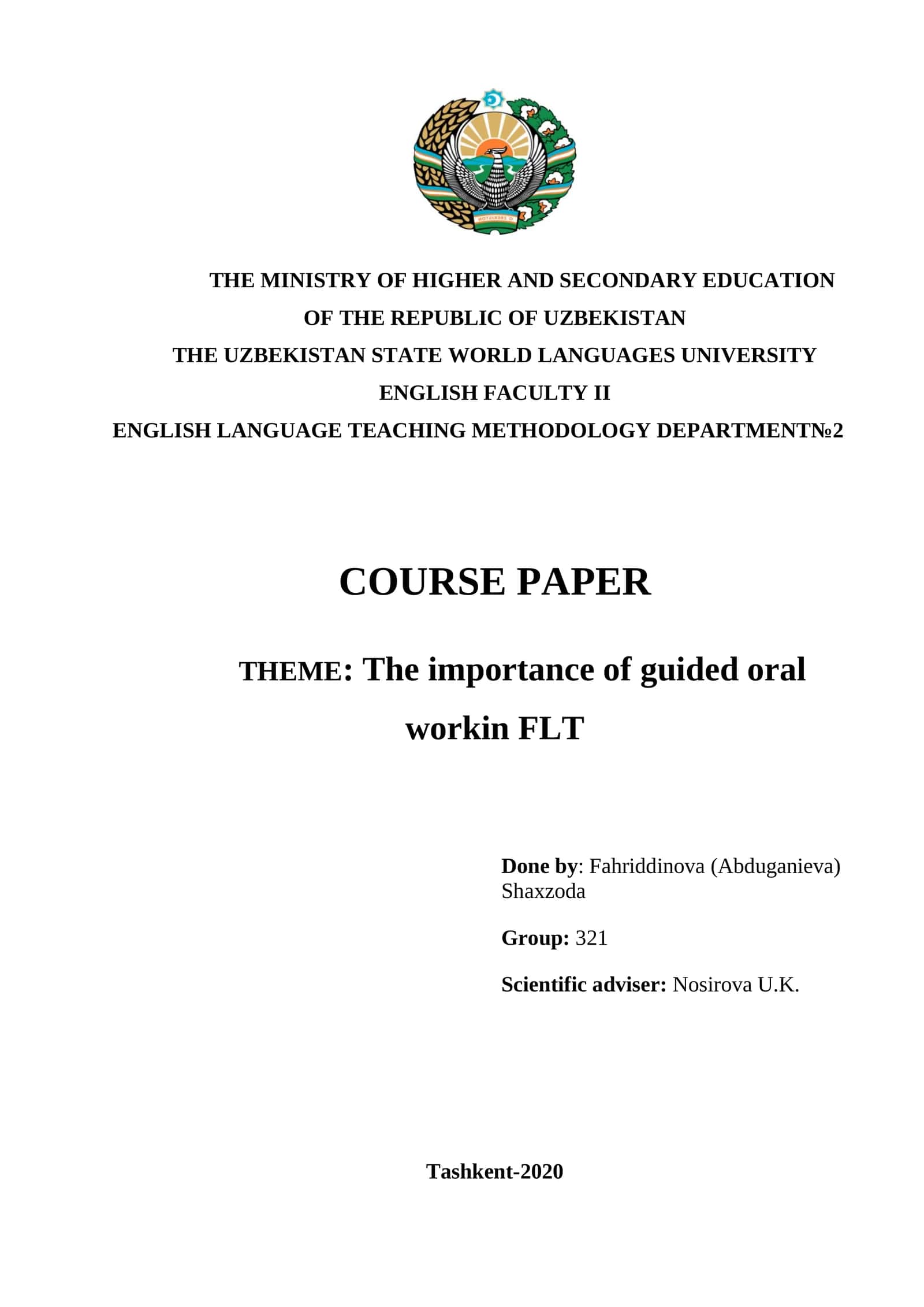 comprehensive course paper on the importance of guided oral work in FLT, providing insights and effe