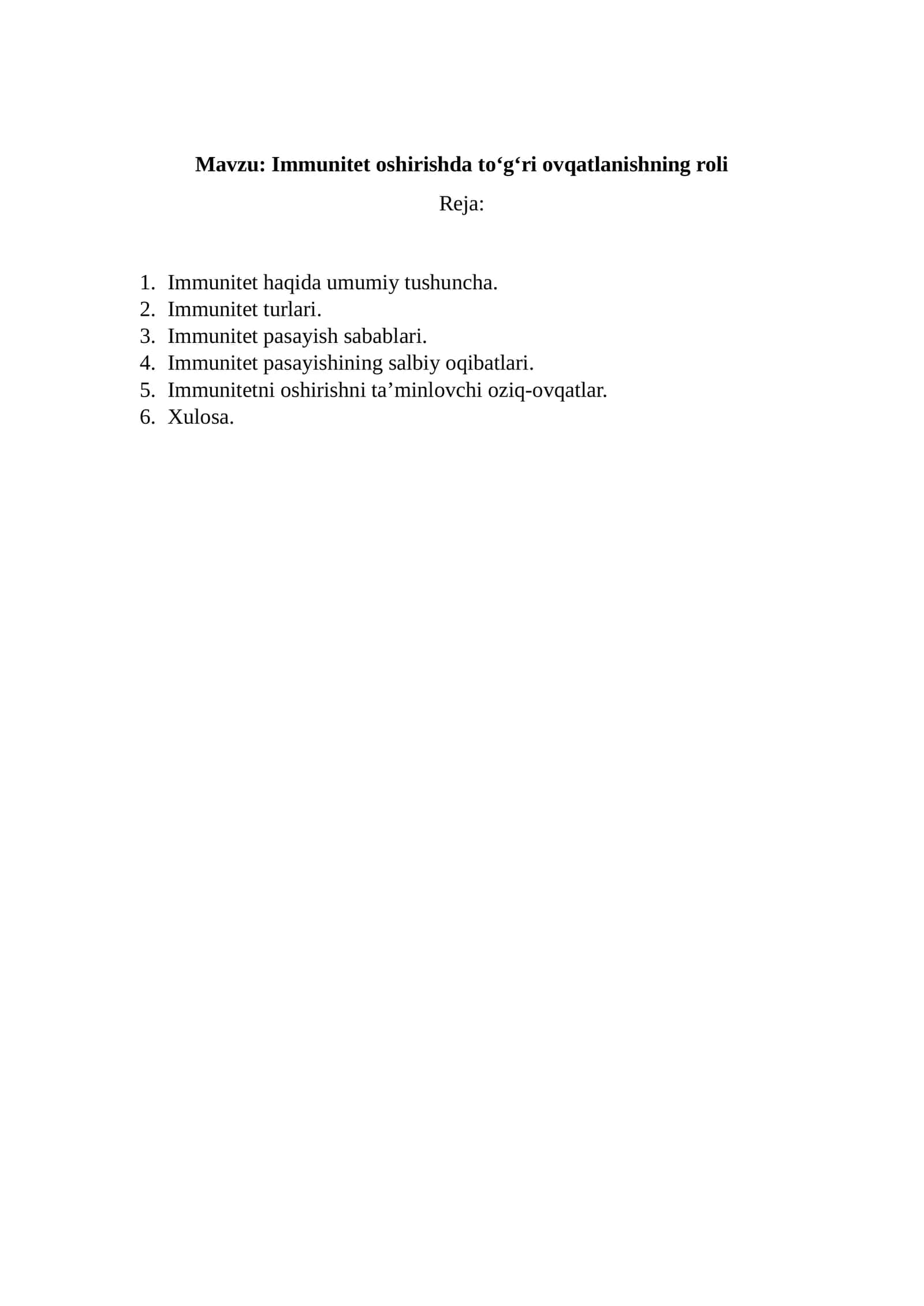 Immunitetning oshirishda ovqatlanishning roli