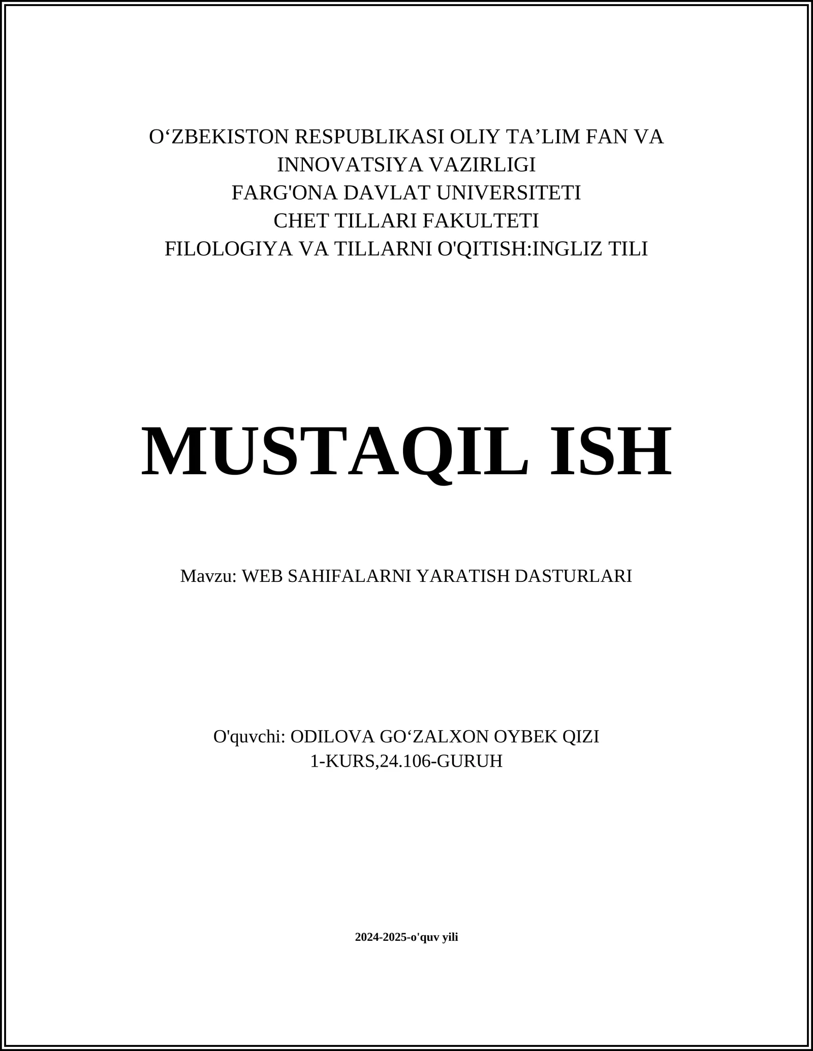 WEB SAHIFALARNI YARATISH DASTURLARI