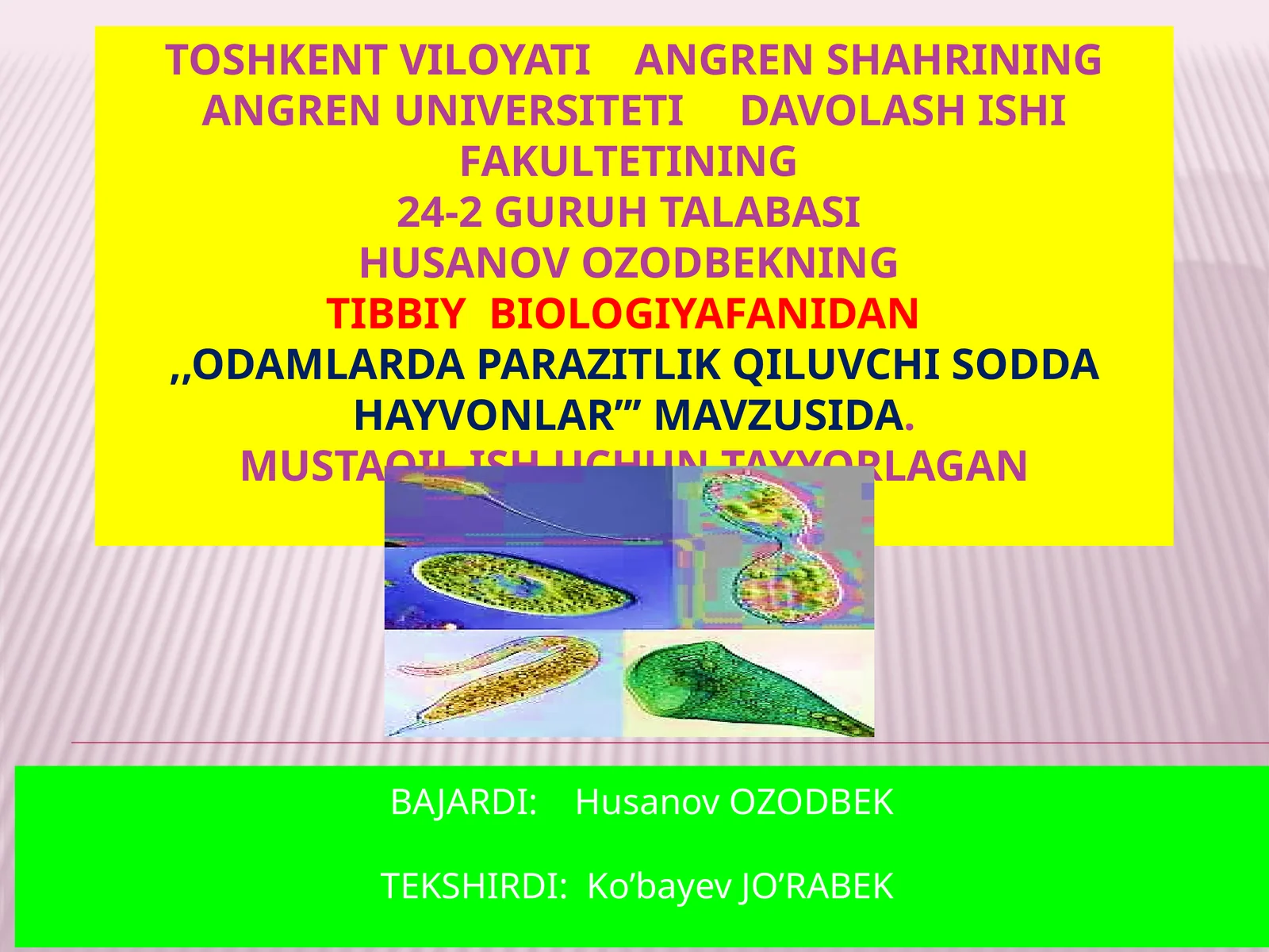 ODAMLARDA PARAZITLIK QILUVCHI SODDA HAYVONLAR