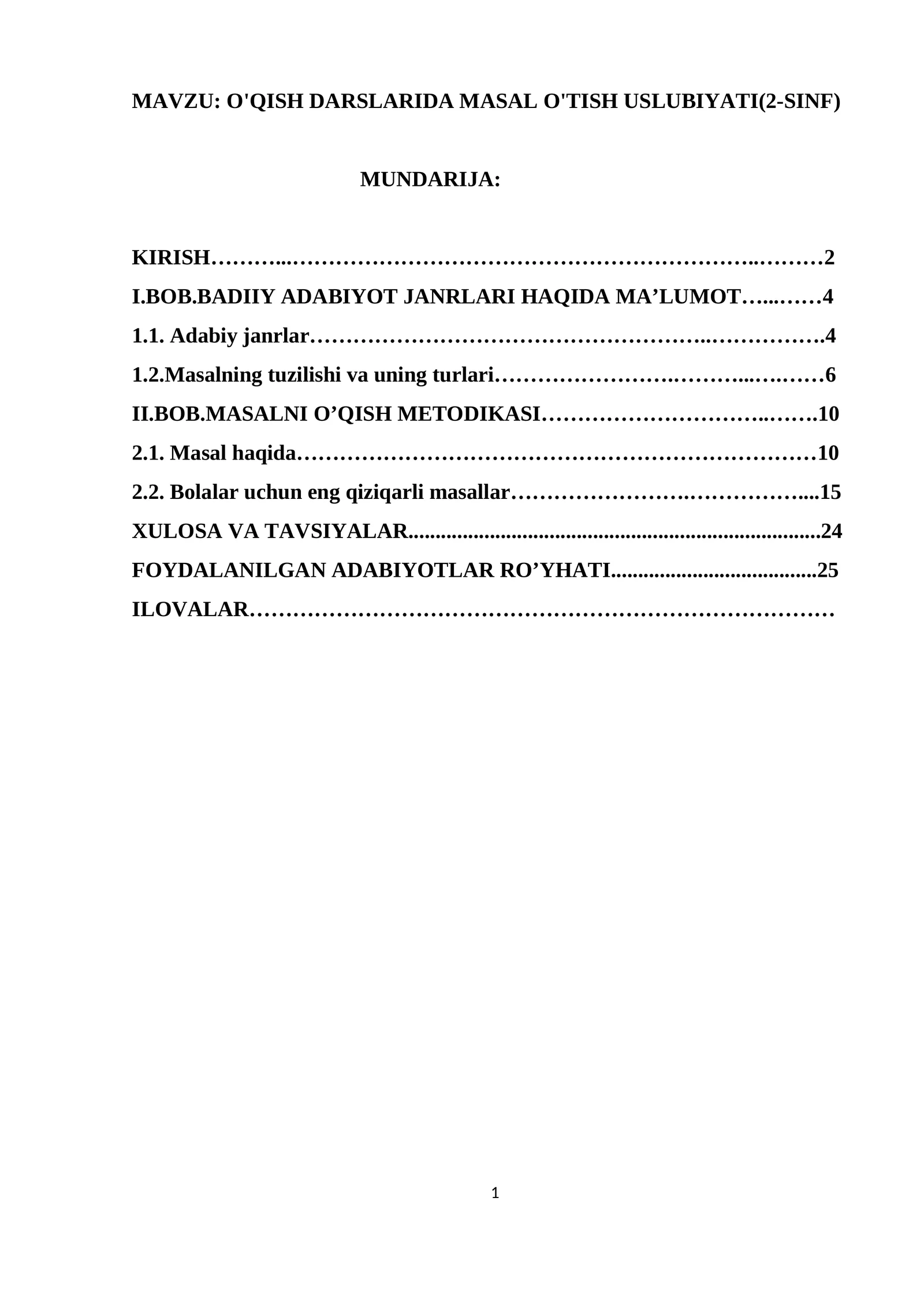 O'QISH DARSLARIDA MASAL O'TISH USLUBIYATI(2-SINF)