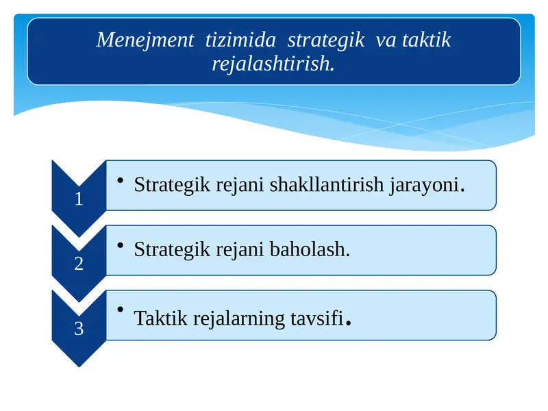 Menejment tizimida strategik va taktik rejalashtirish