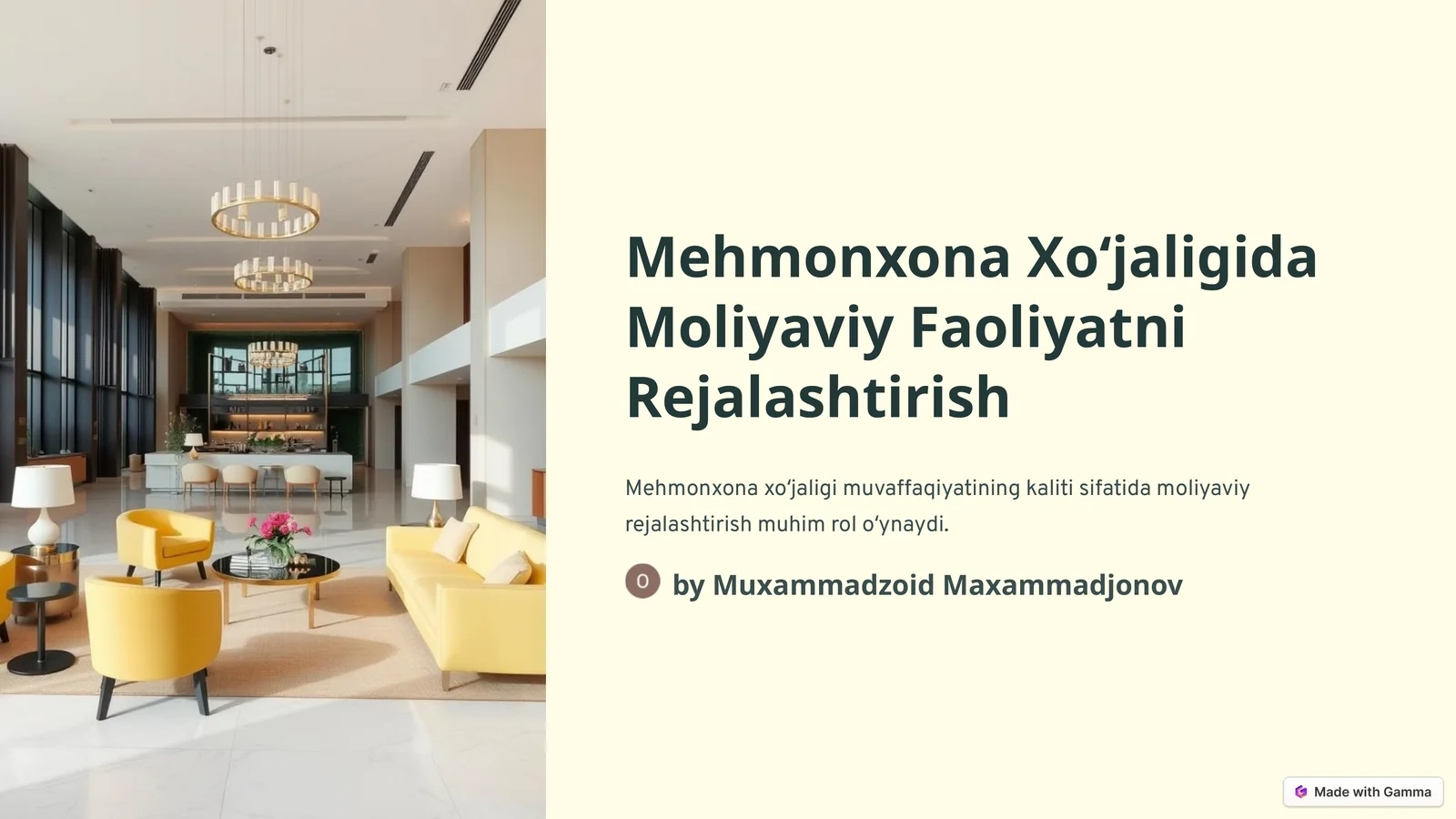 Mehmonxona Xoʻjaligida Moliyaviy Faoliyatni Rejalashtirish