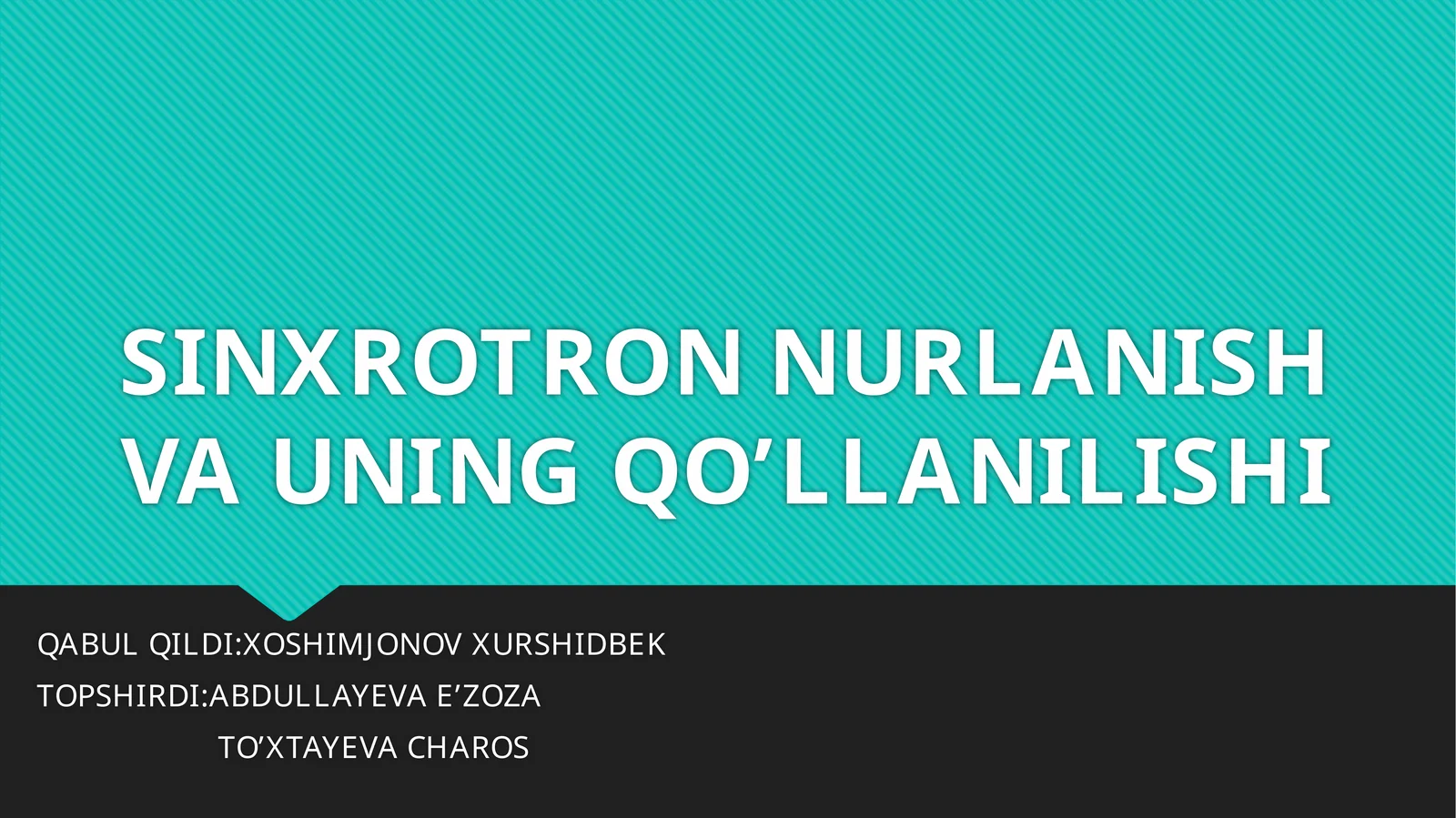 SINXROTRON NURLANISH VA UNING QO’LLANILISHI