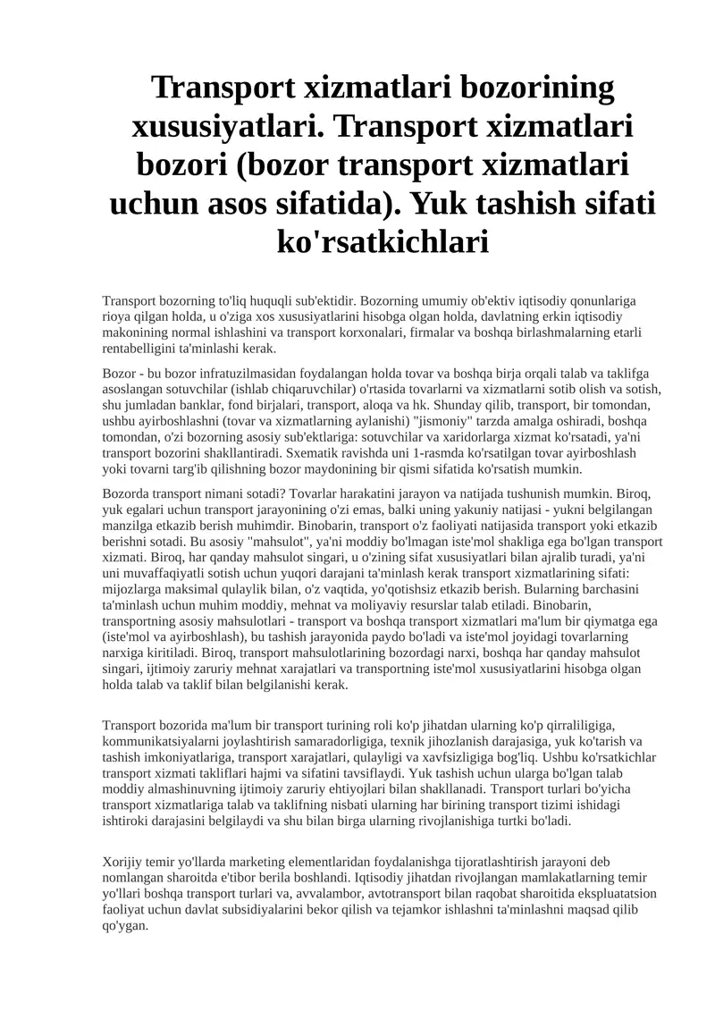 Transport xizmatlari bozori