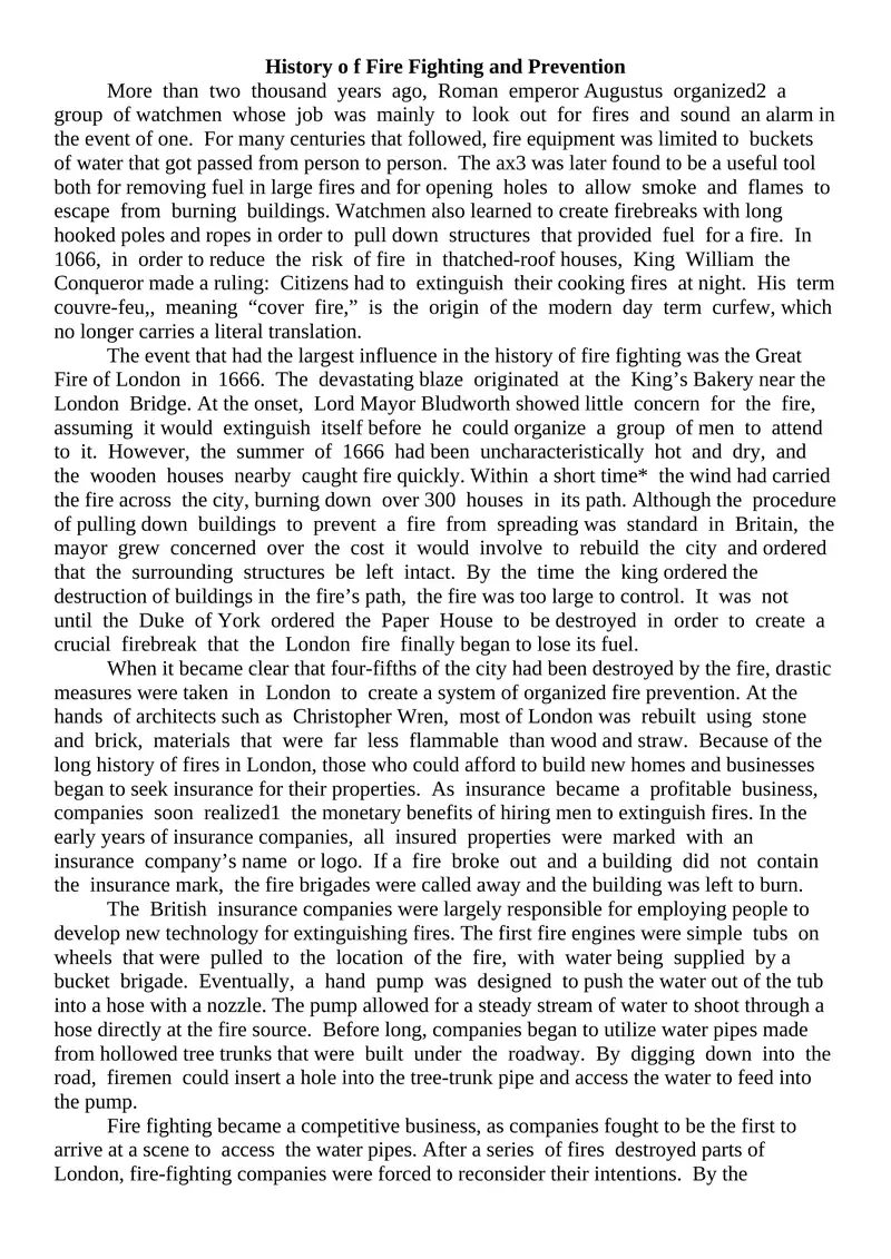 History of Fire Fighting and Prevention