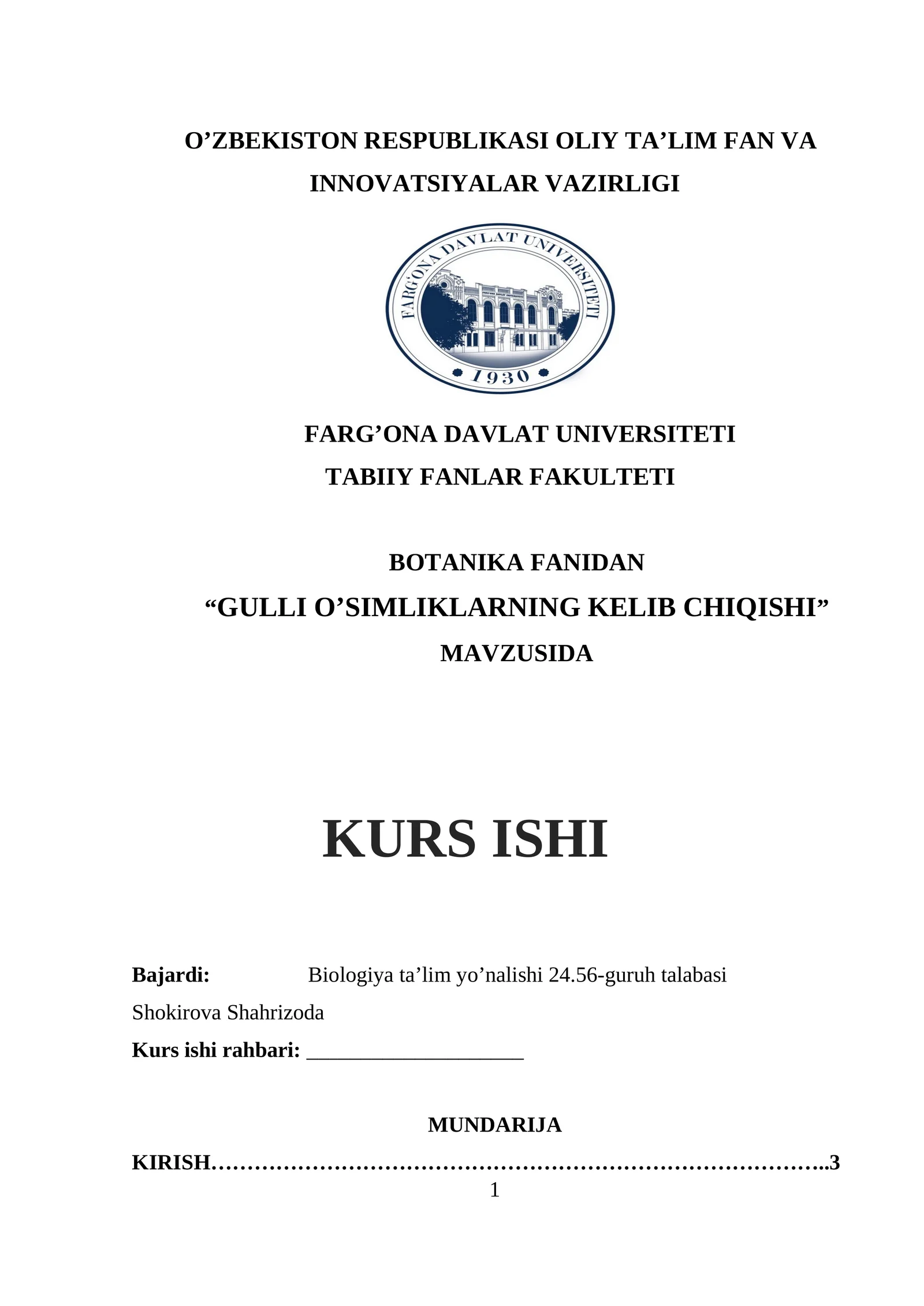 GULLI O’SIMLIKLARNING KELIB CHIQISHI
