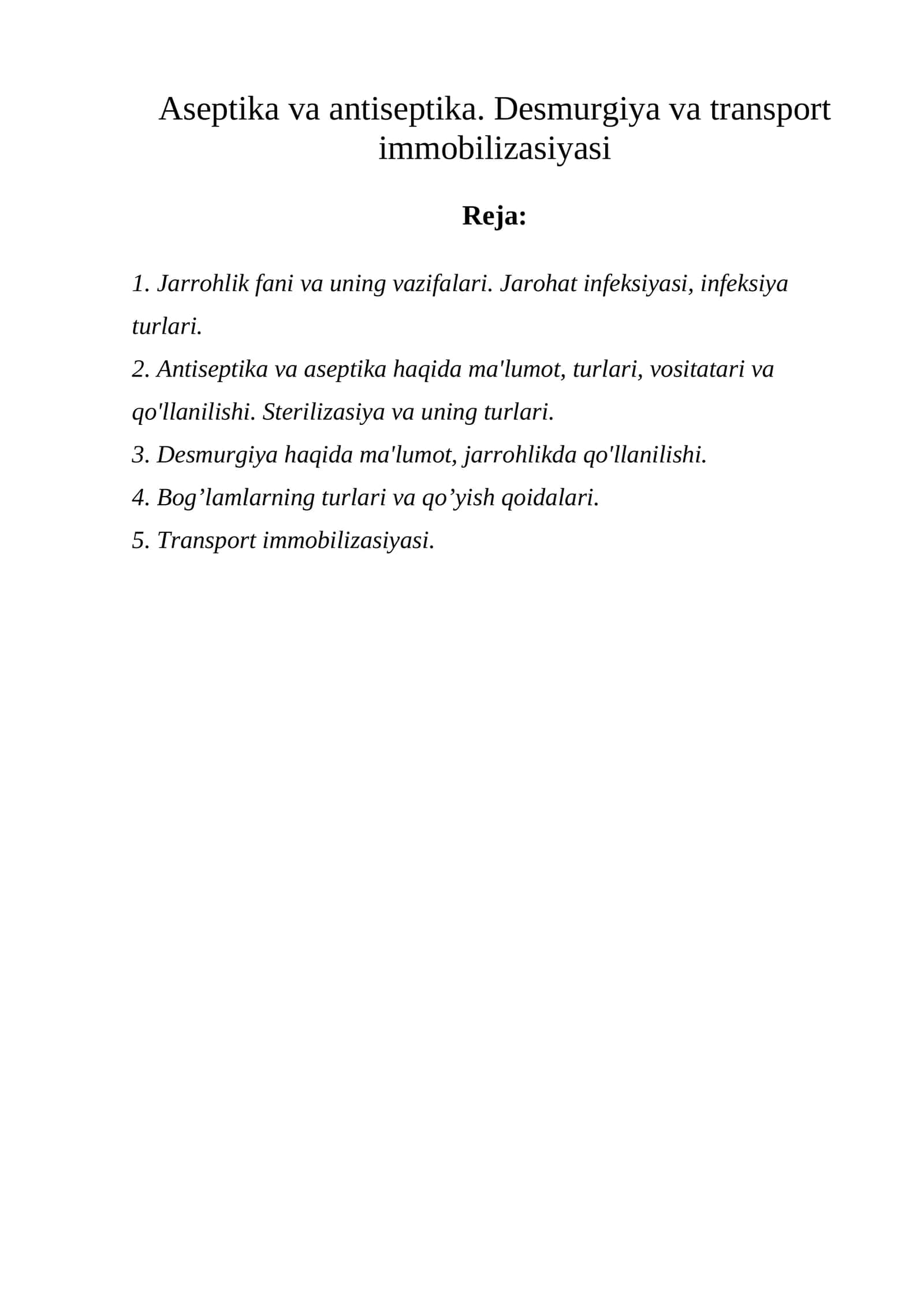 Desmurgiya va transport immobilizasiyasi