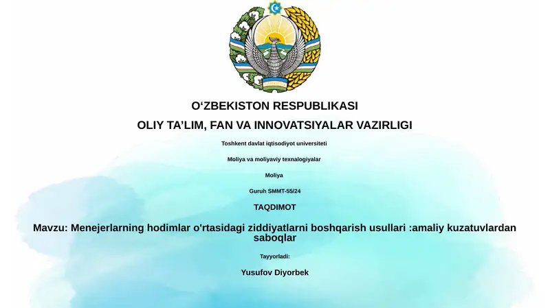 Menejerlarning hodimlar o'rtasidagi ziddiyatlarni boshqarish usullari:amaliy kuzatuvlardan saboqlar