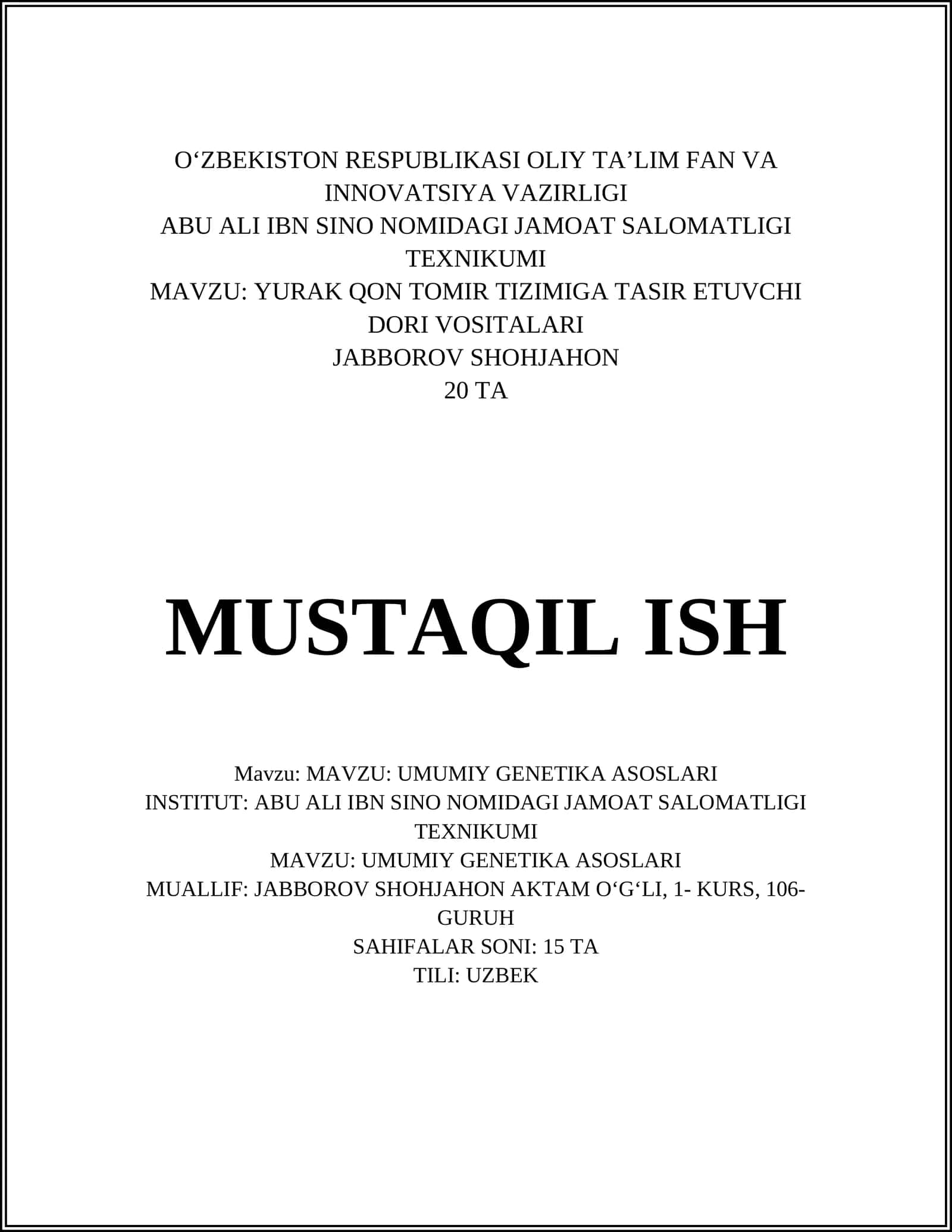 UMUMIY GENETIKA ASOSLARI