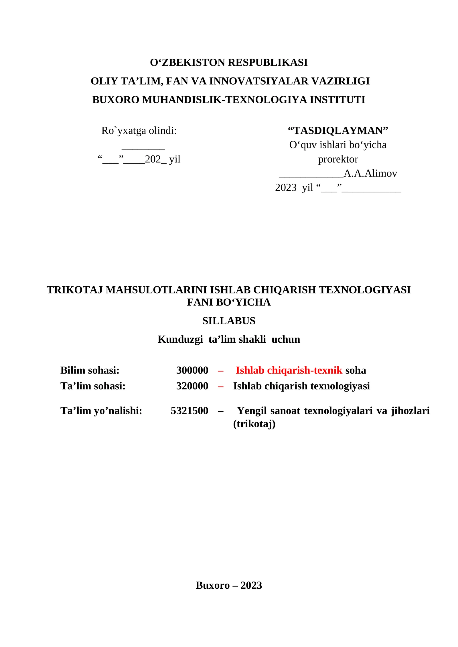 TRIKOTAJ MAHSULOTLARINI ISHLAB CHIQARISH TEXNOLOGIYASI