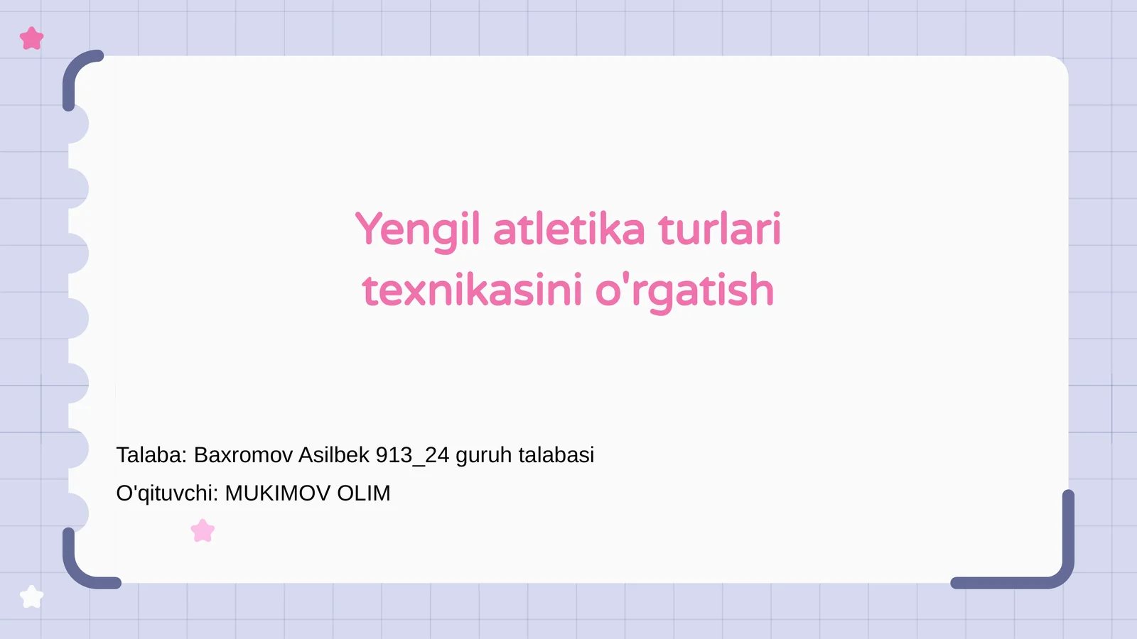 Yengil atletika turlari texnikasini o'rgatish