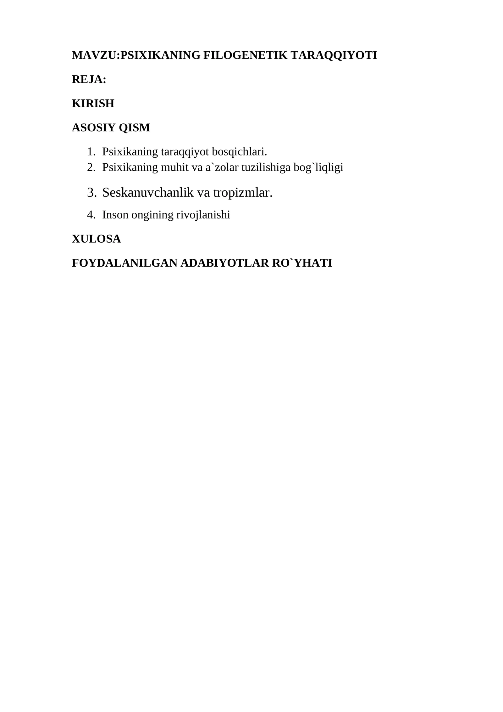 PSIXIKANING FILOGENETIK TARAQQIYOTI