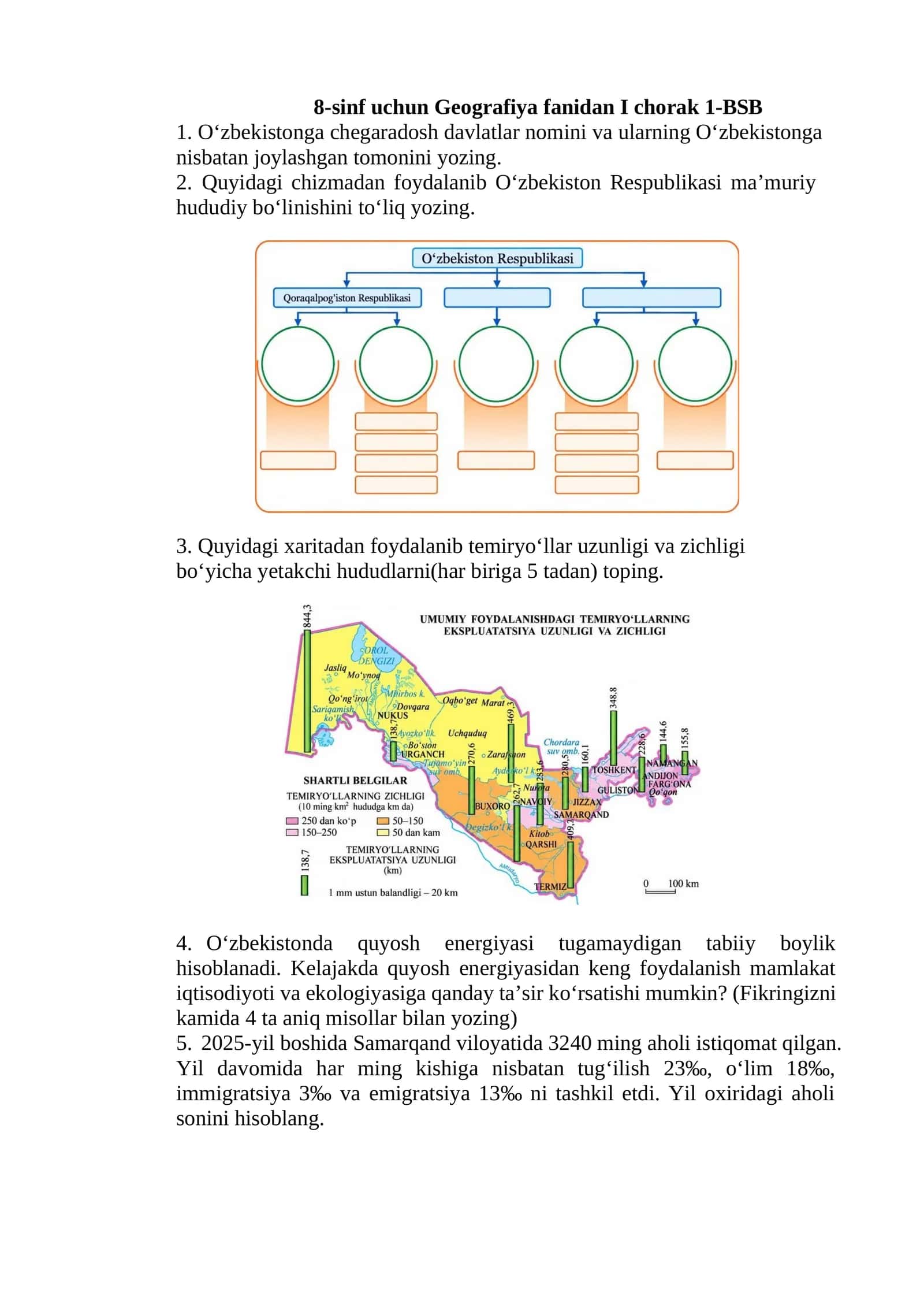 8-sinf uchun Geografiya fanidan I chorak 1-BSB