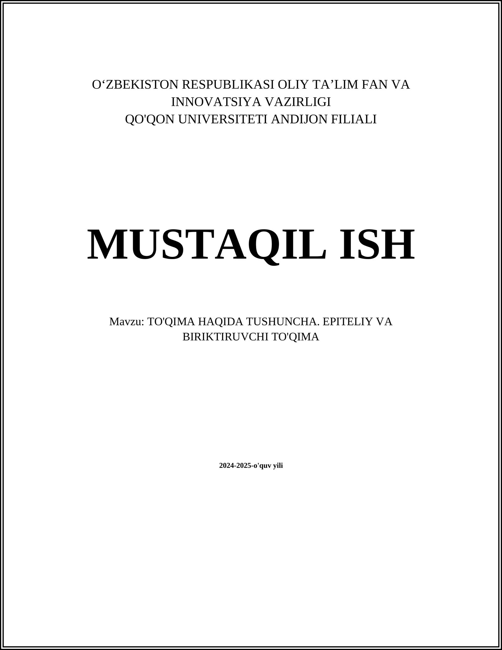 TO'QIMA HAQIDA TUSHUNCHA. EPITELIY VA BIRIKTIRUVCHI TO'QIMA