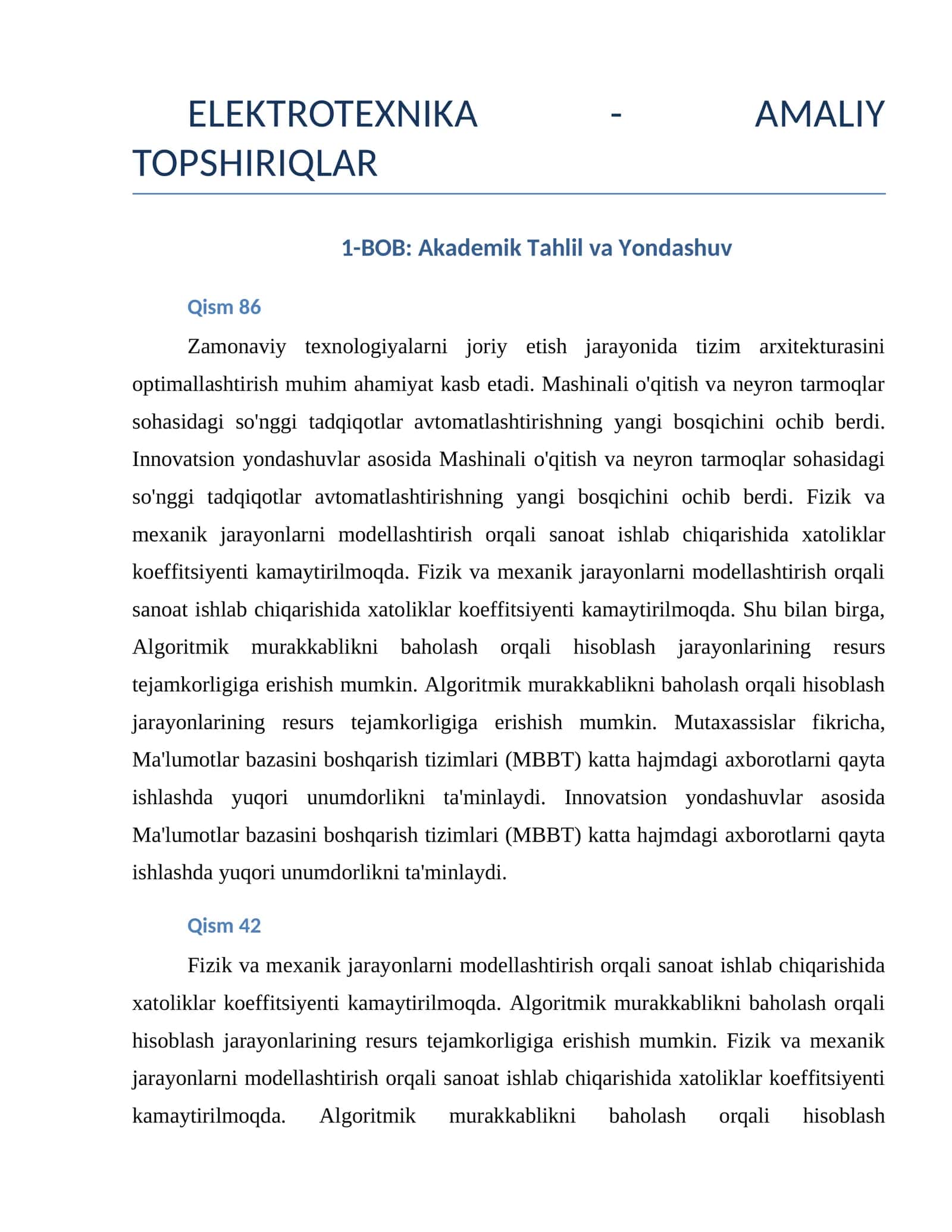 ELEKTROTEXNIKA - AMALIY TOPSHIRIQLAR