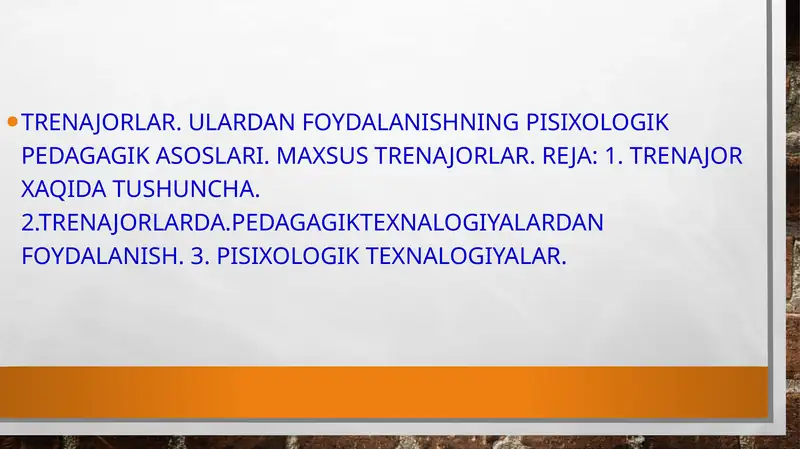 TRENAJORLAR. ULARDAN FOYDALANISHNING PISIXOLOGIK PEDAGAGIK ASOSLARI
