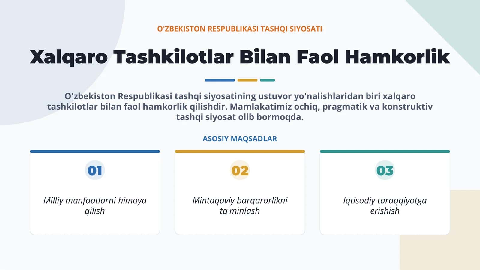 O'zbekistonning xalqaro tashkilotlar bilan hamkorlik aloqalari