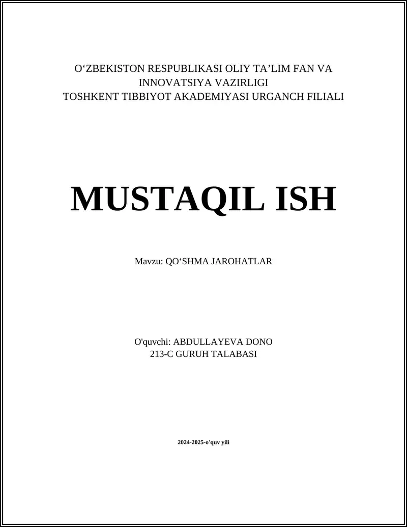 QOʻSHMA JAROHATLAR