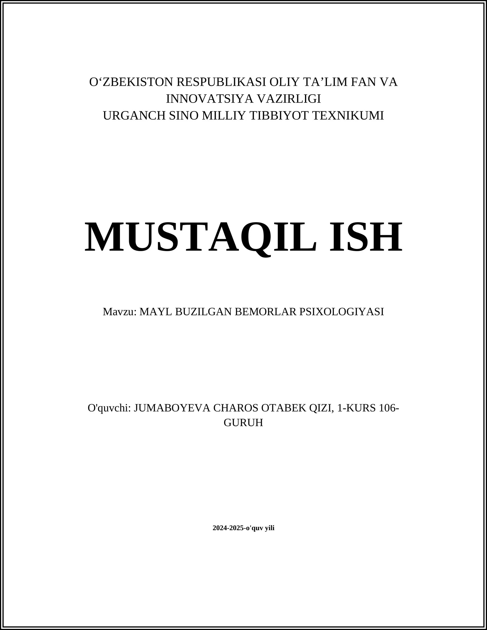 MAYL BUZILGAN BEMORLAR PSIXOLOGIYASI