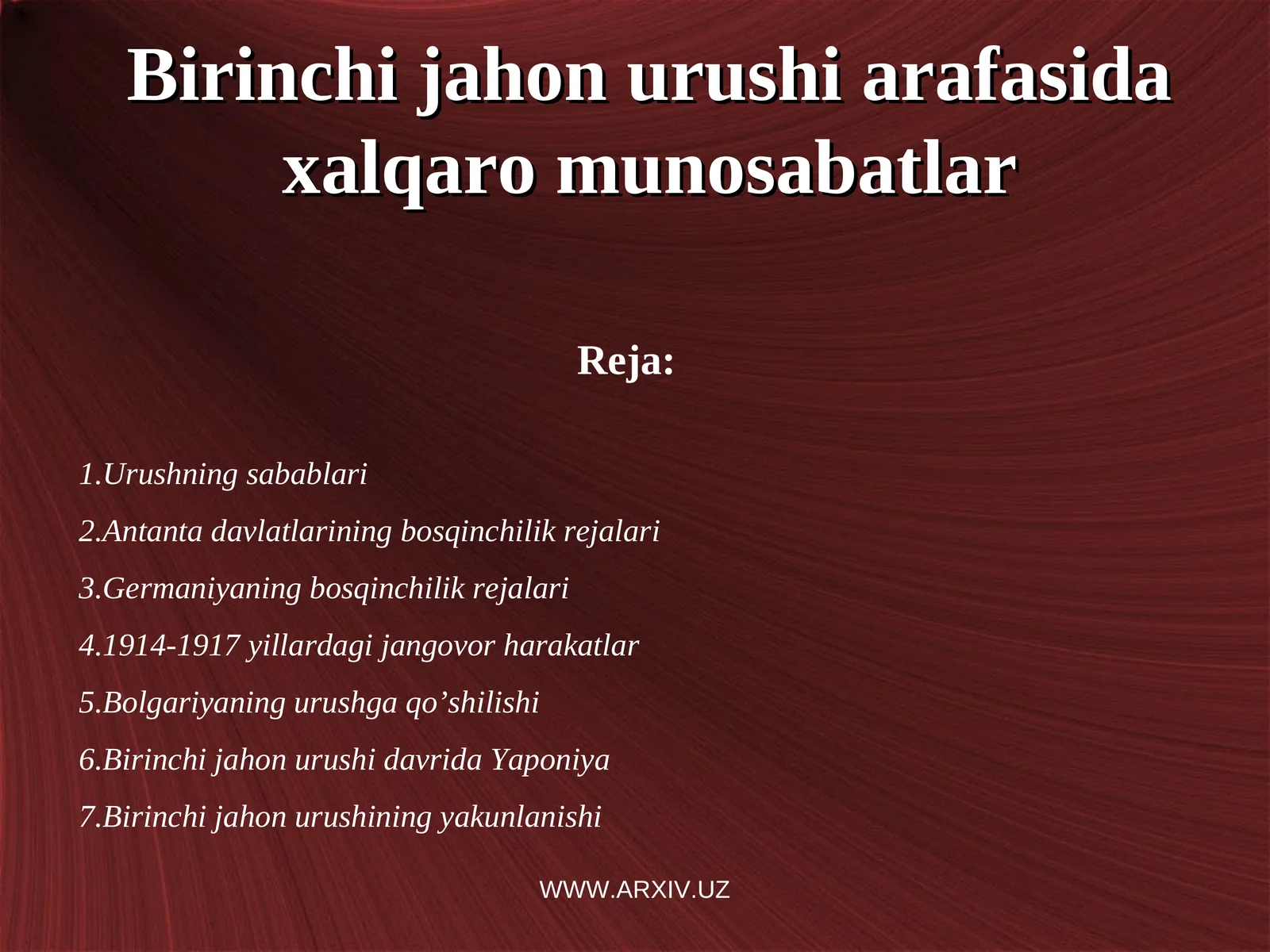 Birinchi jahon urushi arafasida xalqaro munosabatlar