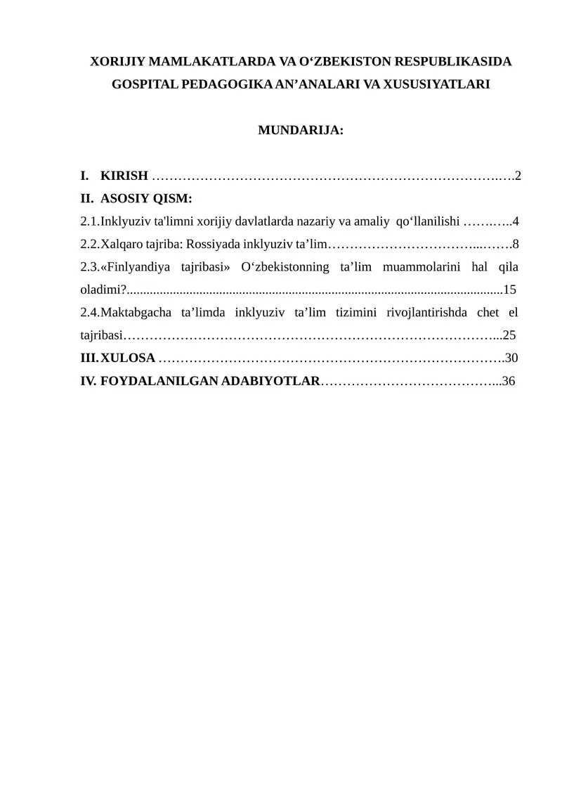XORIJIY MAMLAKATLARDA VA О‘ZBEKISTON RESPUBLIKASIDA GOSPITAL PEDAGOGIKA AN’ANALARI VA XUSUSIYATLARI