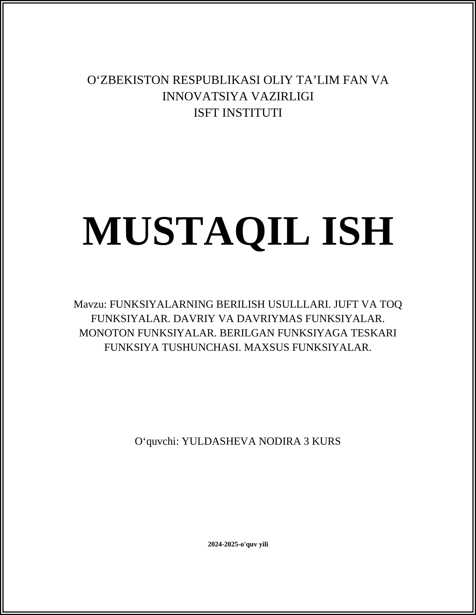 FUNKSIYALARNING BERILISH USULLLARI