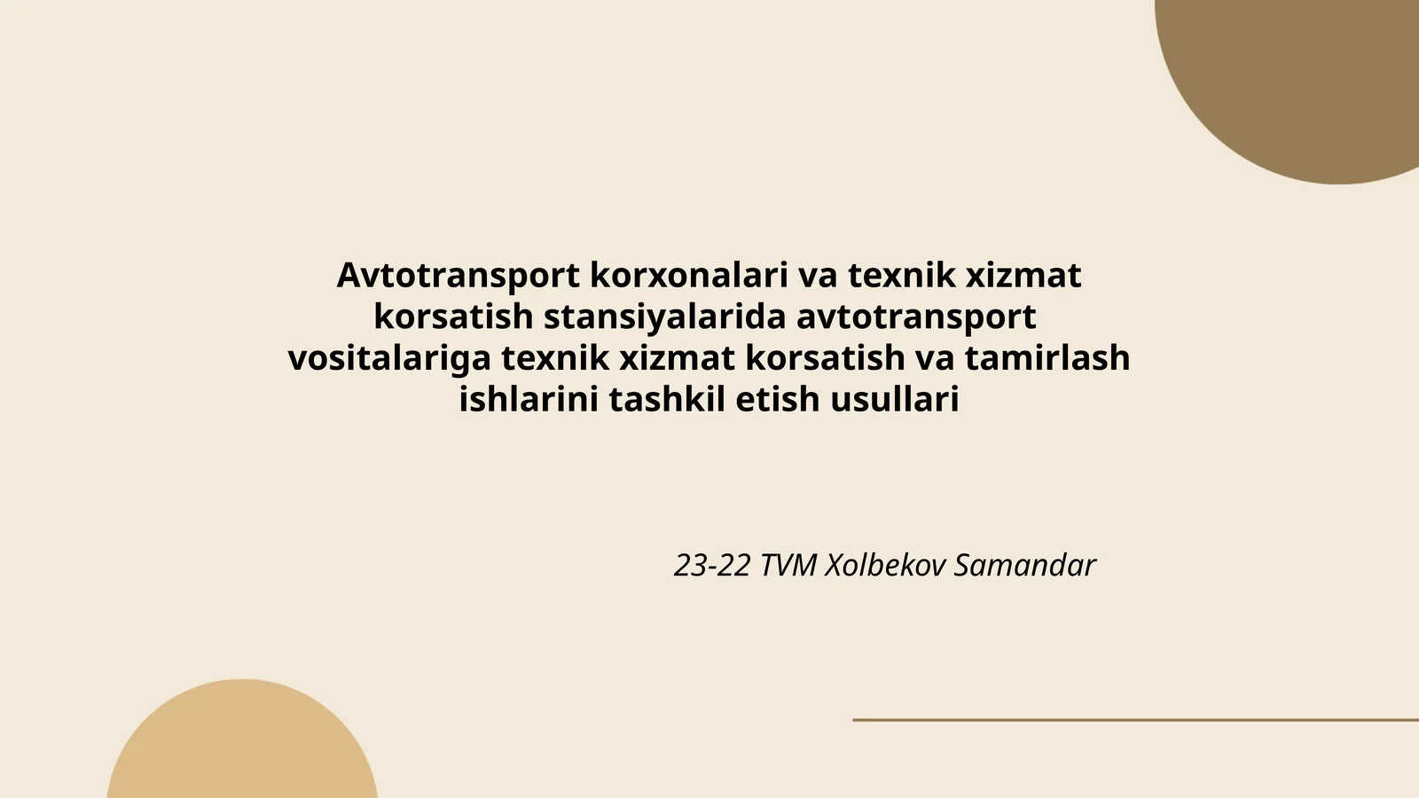 Avtotransport korxonalari va texnik xizmat korsatish stansiyalarida avtotransport vositalariga texnik xizmat korsatish va tamirlash ishlarini tashkil etish usullari