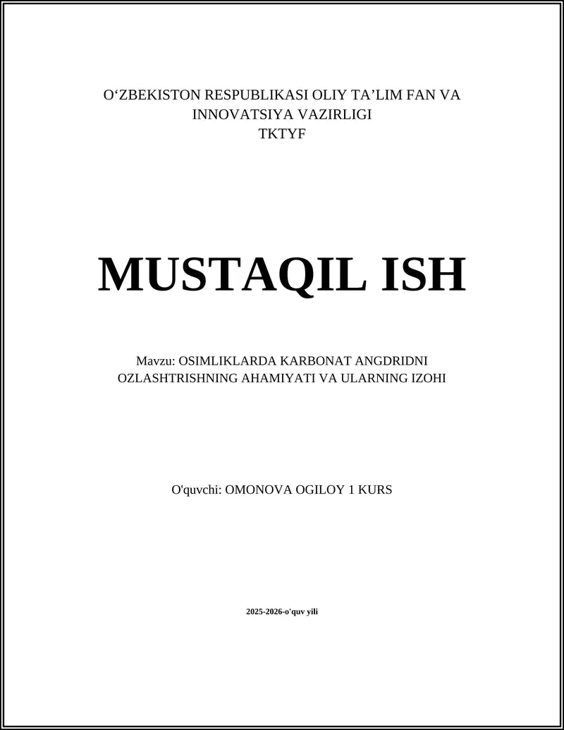 OSIMLIKLARDA KARBONAT ANGDRIDNI OZLASHTRISHNING AHAMIYATI VA ULARNING IZOHI