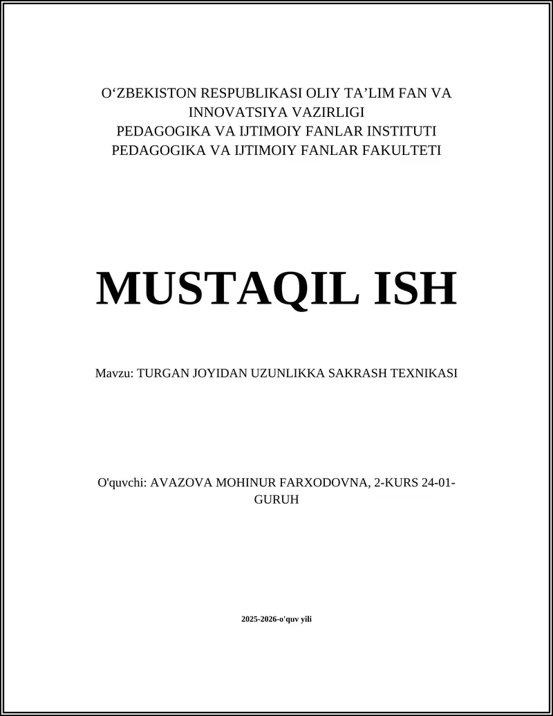 TURGAN JOYIDAN UZUNLIKKA SAKRASH TEXNIKASI
