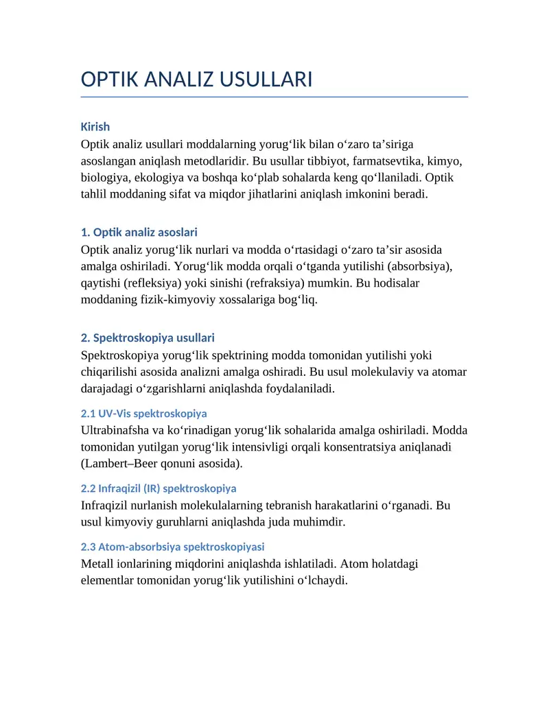 OPTIK ANALIZ USULLARI