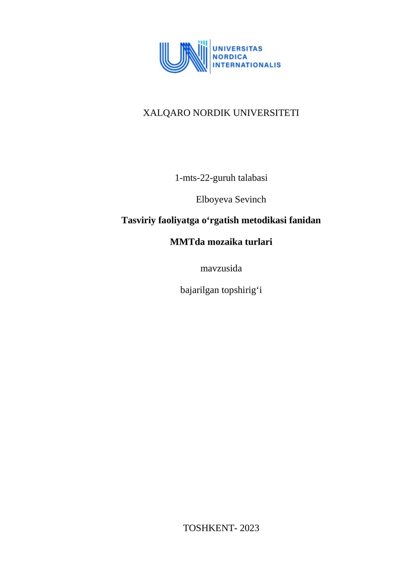 Tasviriy faoliyatga oʻrgatish metodikasi fanidan MMTda mozaika turlari