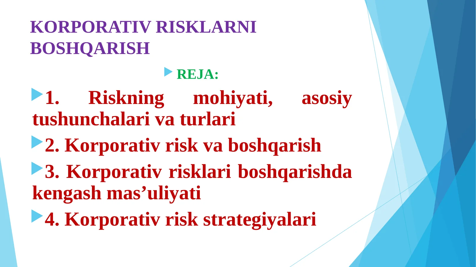 KORPORATIV RISKLARNI BOSHQARISH